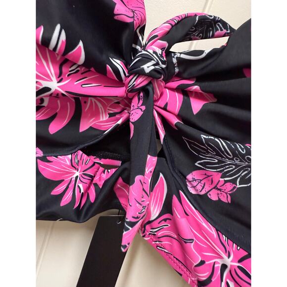 NWT Pink/Black Tropical Push Up Swim Top Bra Keyhole Swimsuit   16 Plus - Picture 5 of 6